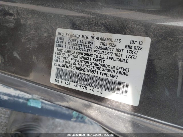 Honda Odyssey Ex-l 2014 5FNRL5H65EB046971 Image 9