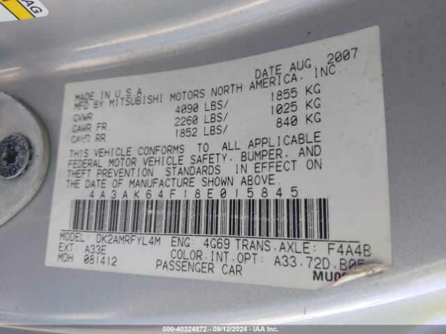 2008 MITSUBISHI ECLIPSE 4A3AK64F18E015845 Photo 8