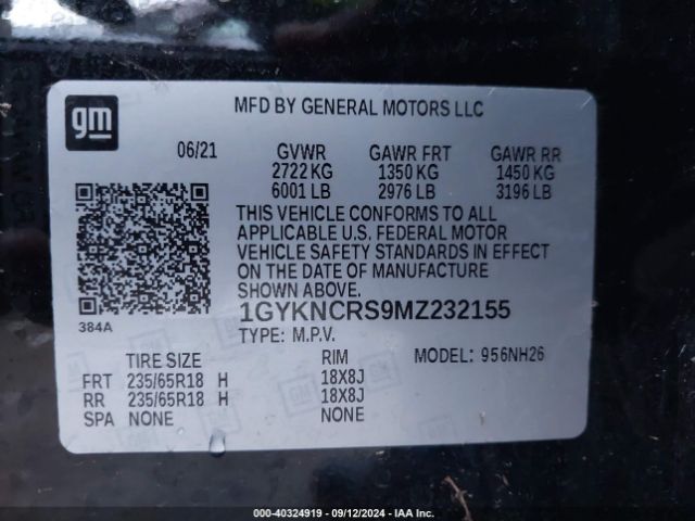 1GYKNCRS9MZ232155 Cadillac Xt5 Fwd Premium Luxury