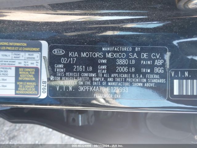 3KPFK4A79HE125993 KIA FORTE LX