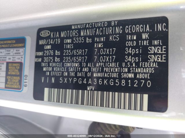 5XYPG4A36KG581270 KIA Sorento 2.4l L