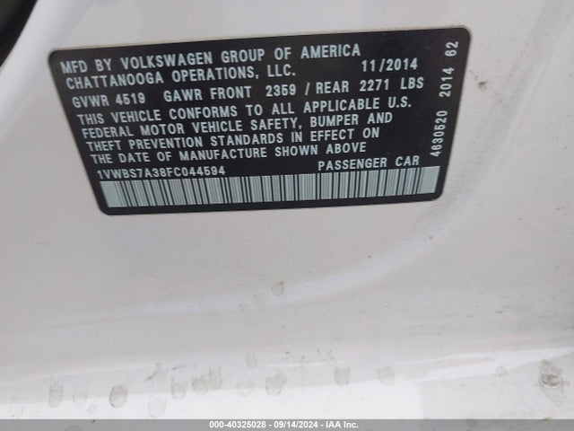 1VWBS7A38FC044594 Volkswagen Passat 1.8t Sport