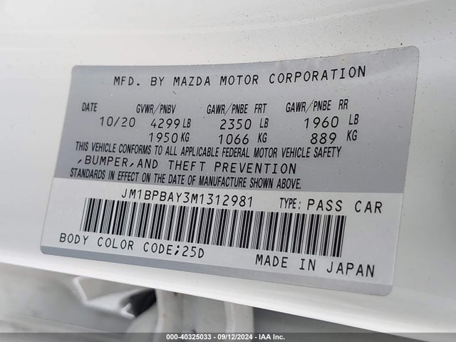 Mazda Mazda3 2.5 Turbo 2021 JM1BPBAY3M1312981 Image 9