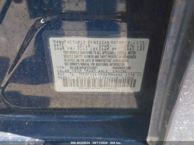3N1AB7AP4KY245821 Nissan Sentra S/sl/sr/sv