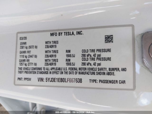 2020 TESLA MODEL 3 5YJ3E1EB0LF667638 Photo 8