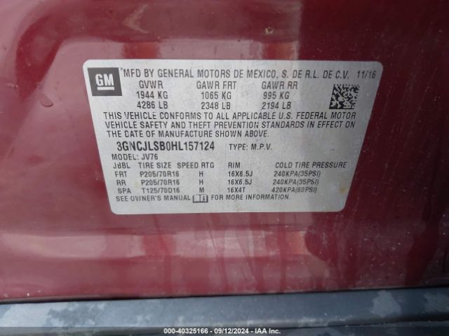 3GNCJLSB0HL157124 Chevrolet Trax Lt
