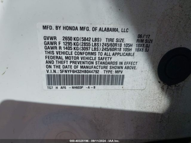 5FNYF6H32HB044792 Honda Pilot Ex