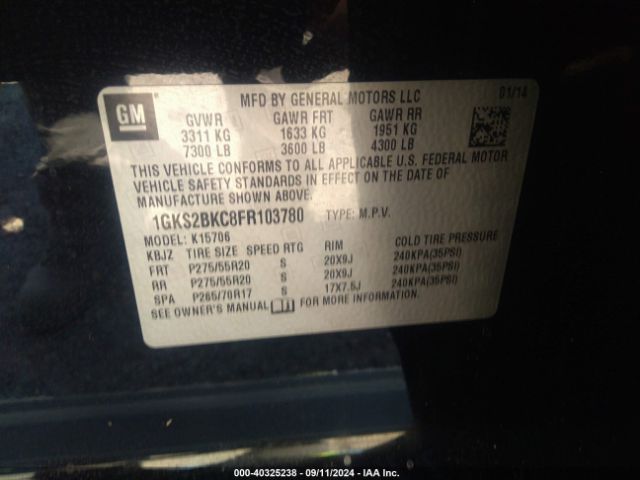 1GKS2BKC8FR103780 GMC YUKON SLT