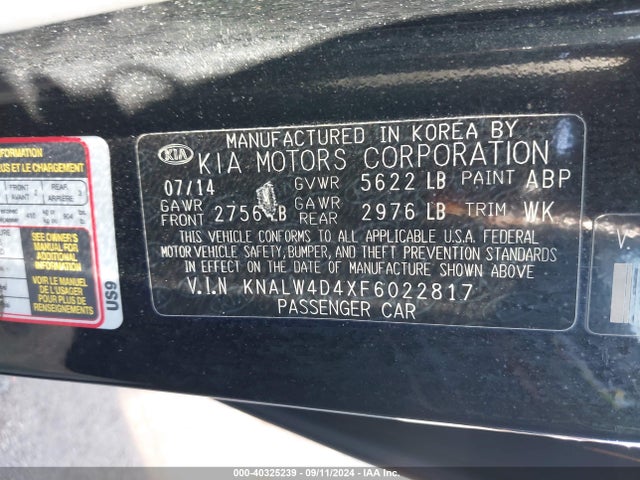 KIA K900 Luxury 2015 KNALW4D4XF6022817 Image 9