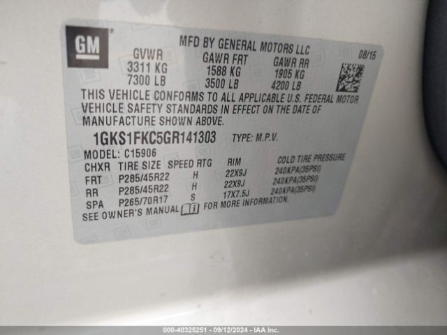 1GKS1FKC5GR141303 GMC Yukon Xl Sle