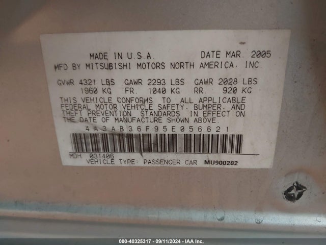2005 MITSUBISHI GALANT 4A3AB36F95E056621 Photo 8