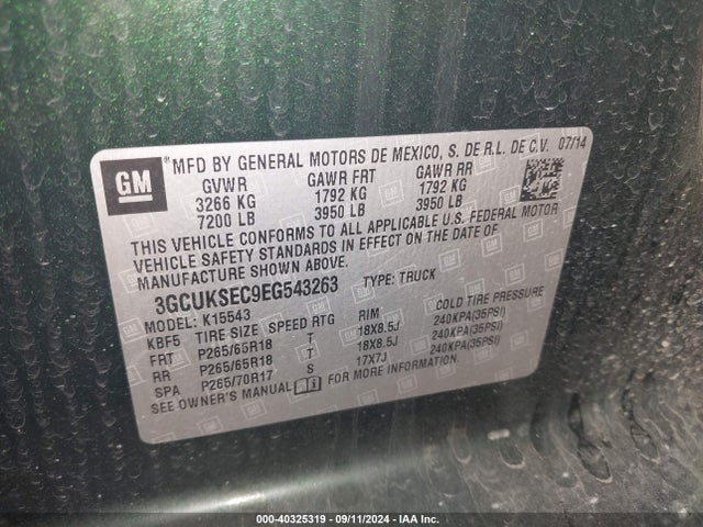 Chevrolet Silverado 1500 2lz 2014 3GCUKSEC9EG543263 Image 9