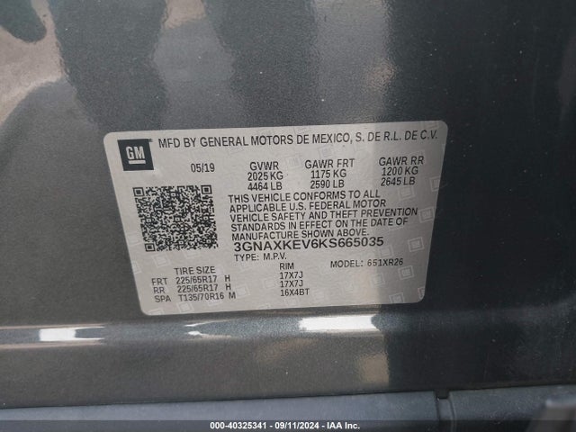Chevrolet EQUINOX LT 2019 3GNAXKEV6KS665035 Image 9