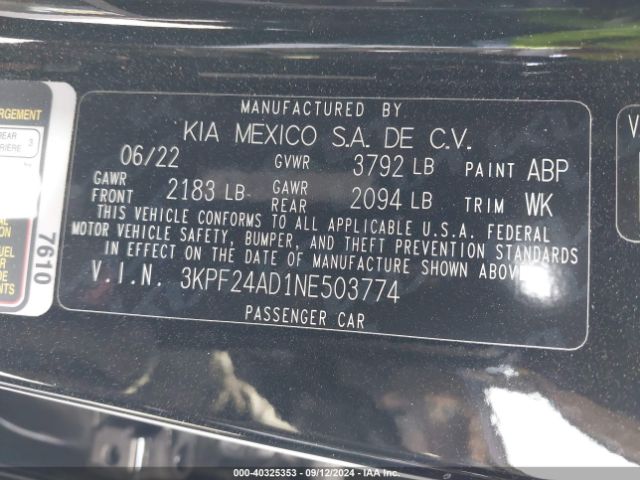 3KPF24AD1NE503774 KIA Forte Lxs
