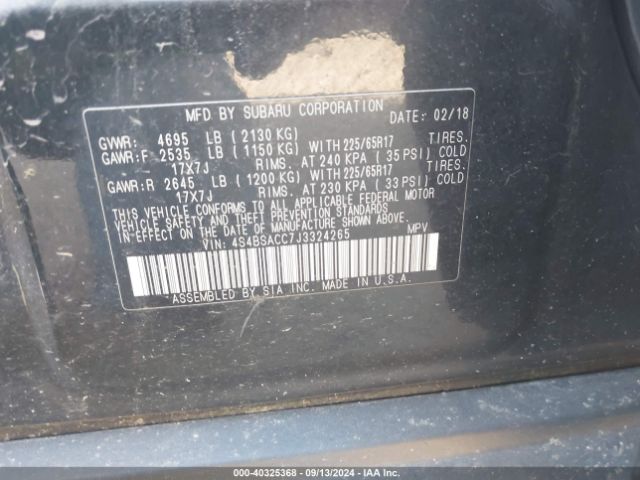 4S4BSACC7J3324265 Subaru Outback 2.5i Premium