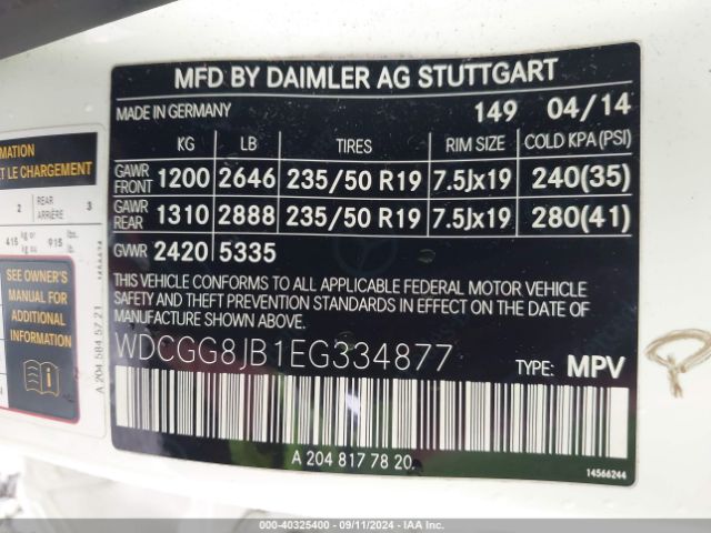 WDCGG8JB1EG334877 Mercedes-Benz Glk 350 4matic