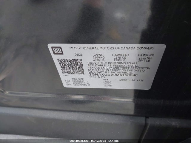 Chevrolet Equinox Awd Lt 2021 2GNAXUEV9M6160040 Image 9