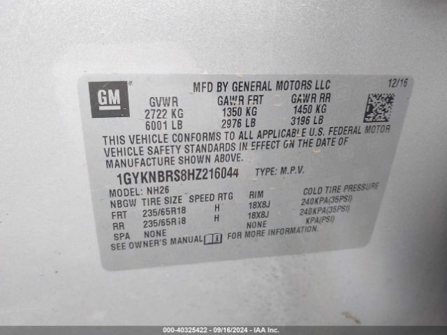 1GYKNBRS8HZ216044 Cadillac XT5 LUXURY