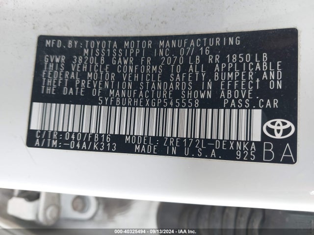 Toyota COROLLA LE 2016 5YFBURHEXGP545558 Image 9