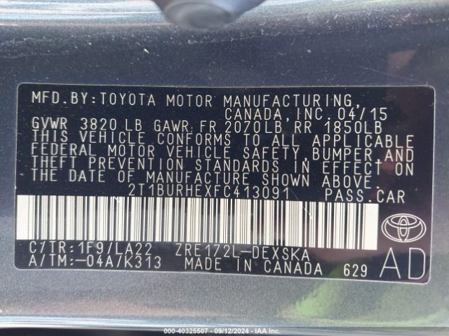 2T1BURHEXFC413091 Toyota Corolla S Premium