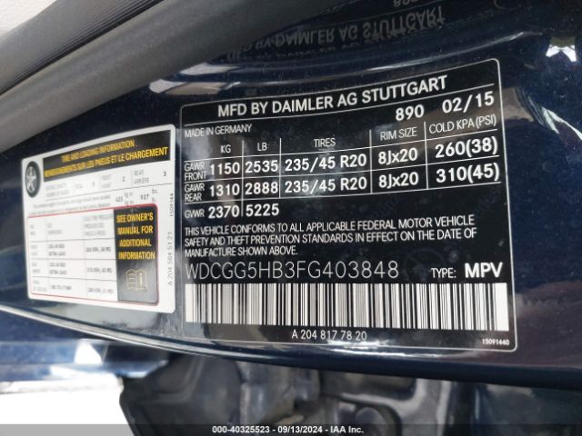 WDCGG5HB3FG403848 Mercedes-Benz GLK 350
