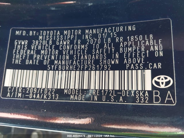 Toyota Corolla S Plus 2015 5YFBURHE2FP261792 Image 9
