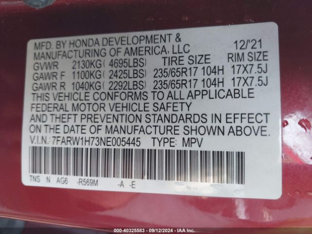 7FARW1H73NE005445 Honda Cr-v 2wd Special Edition