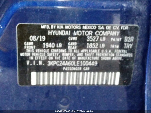 3KPC24A60LE100449 Hyundai ACCENT SE