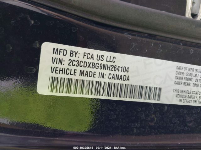 2C3CDXBG9NH264104 Dodge Charger Sxt Rwd