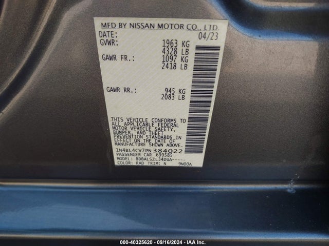 Nissan Altima Sr Fwd 2023 1N4BL4CV7PN384022 Image 9