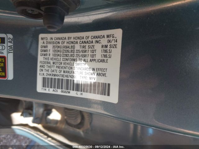 2HKRM4H7XEH674266 Honda Cr-v Ex-l