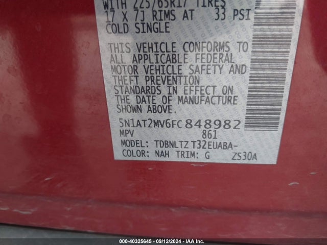 Nissan ROGUE SV 2015 5N1AT2MV6FC848982 Image 9