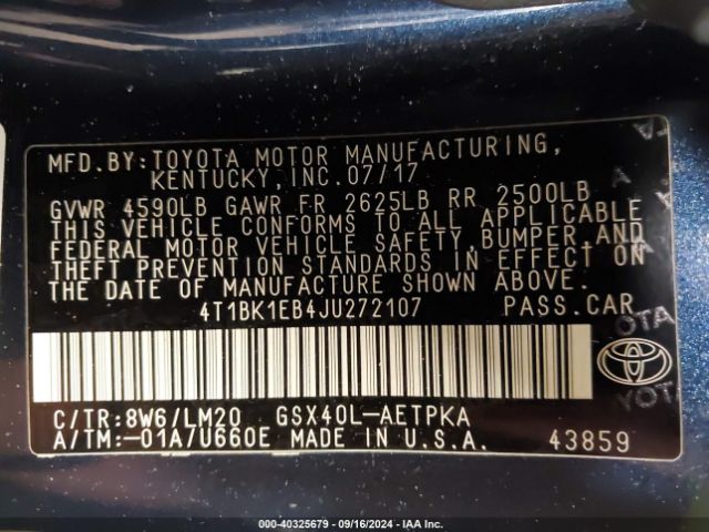 4T1BK1EB4JU272107 Toyota AVALON LIMITED