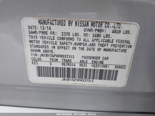 JN1BV7APXFM337312 Infiniti Q50 Premium/sport