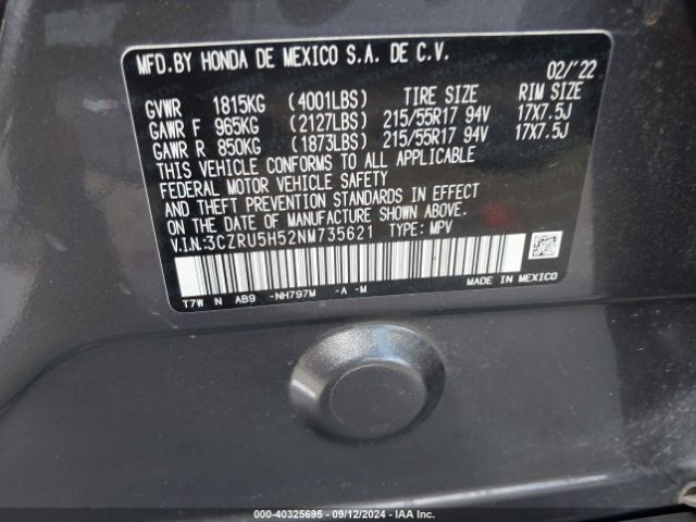 3CZRU5H52NM735621 Honda Hr-v 2wd Ex