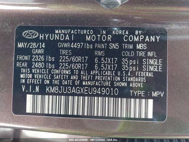 Hyundai TUCSON SE 2014 KM8JU3AGXEU949010 Image 9