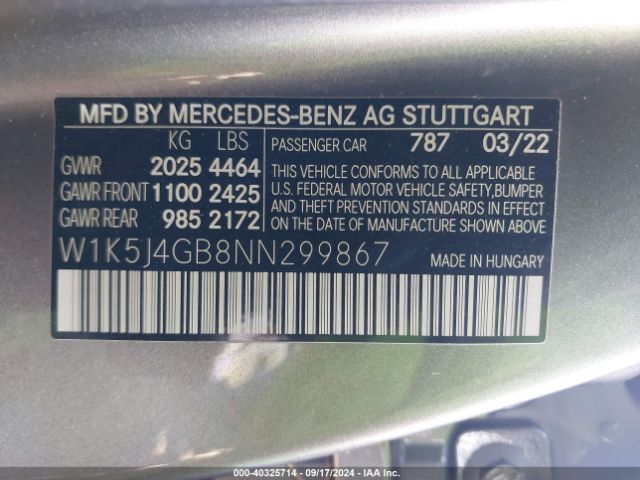 W1K5J4GB8NN299867 Mercedes-Benz Cla 250 Coupe