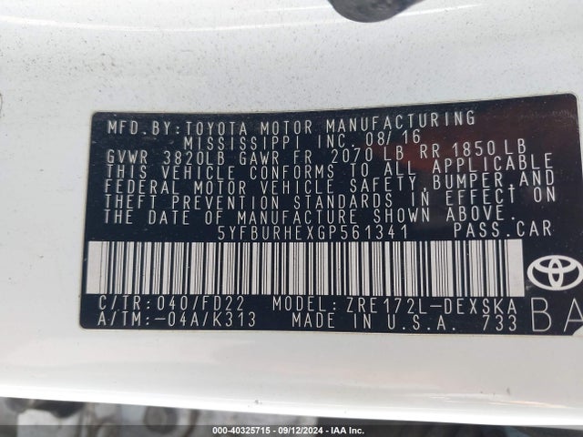 Toyota Corolla S Plus 2016 5YFBURHEXGP561341 Image 9