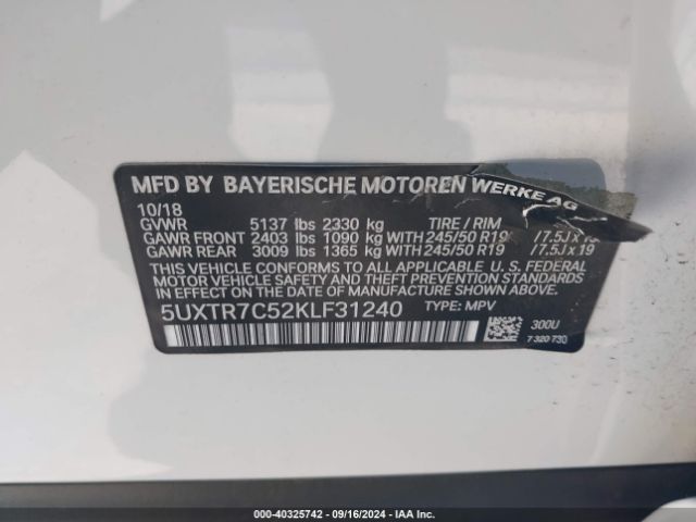 5UXTR7C52KLF31240 BMW X3 Sdrive30i