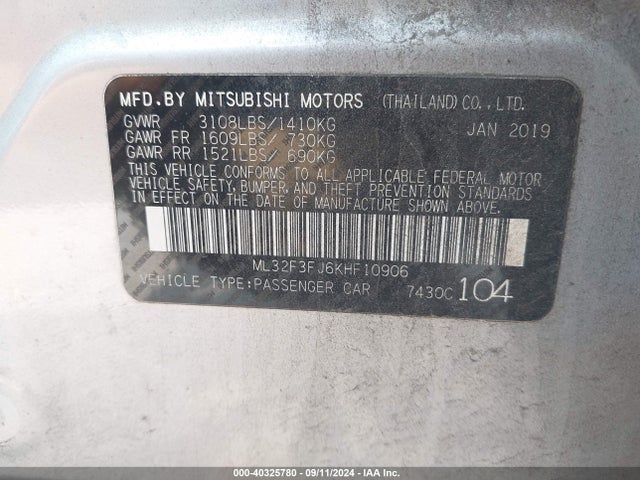 2019 MITSUBISHI MIRAGE G4 ML32F3FJ6KHF10906 Photo 8