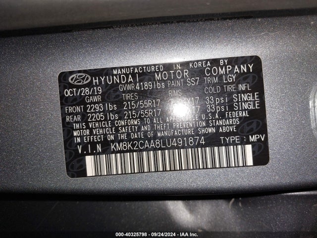 Hyundai Kona Sel 2020 KM8K2CAA8LU491874 Image 9