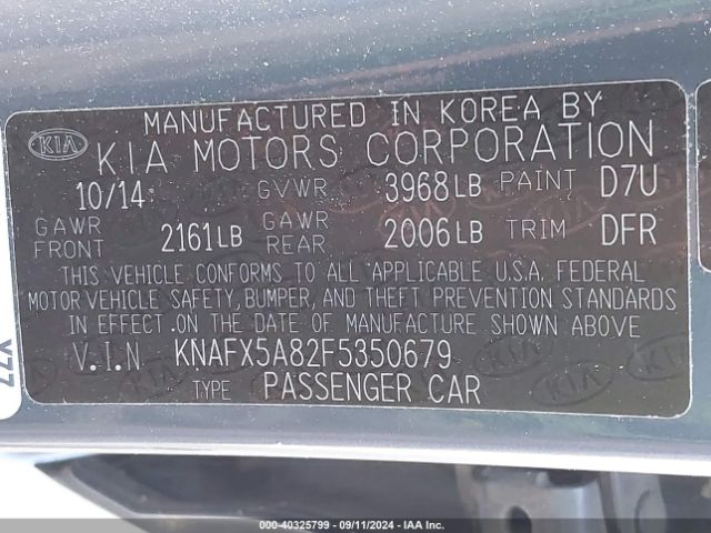 KNAFX5A82F5350679 KIA FORTE EX