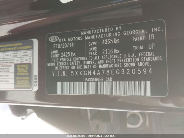 5XXGN4A78EG320594 KIA OPTIMA EX