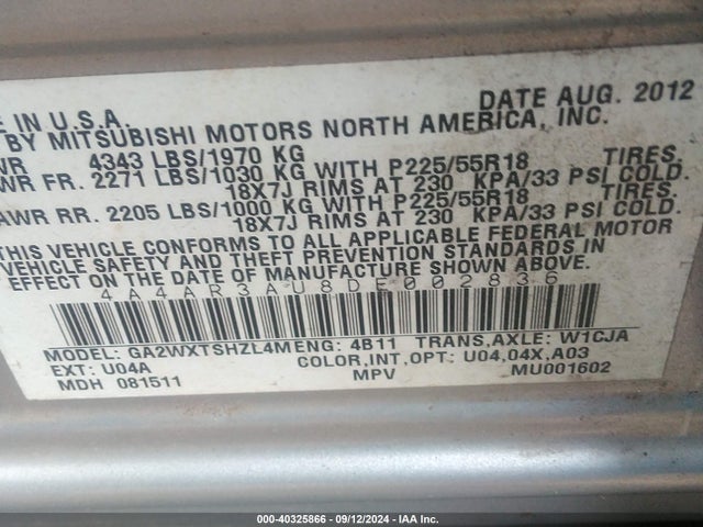 2013 MITSUBISHI OUTLANDER SPORT 4A4AR3AU8DE002836 Photo 8