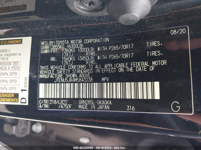 Toyota 4runner Sr5 Premium 2021 JTENU5JR4M5843238 Image 9