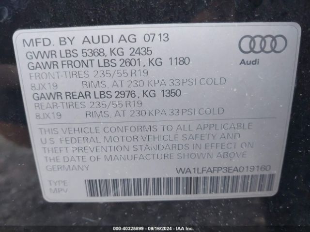 WA1LFAFP3EA019160 Audi Q5 2.0t Premium