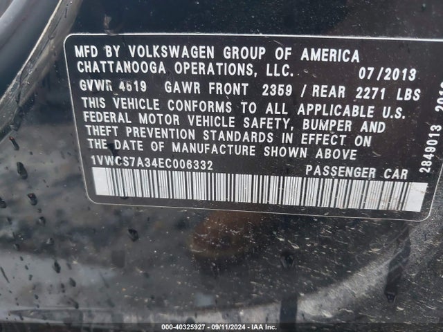 1VWCS7A34EC006332 Volkswagen Passat 1.8t Sel Premium