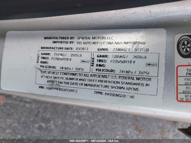2013 Cadillac Cts Premium მანქანა იყიდება აუქციონზე, vin: 1G6DS5E39D0159412, აუქციონის ნომერი: 40325971