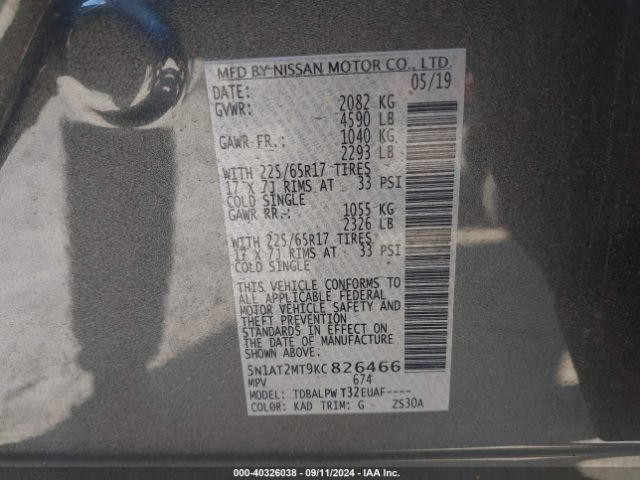 5N1AT2MT9KC826466 Nissan ROGUE S