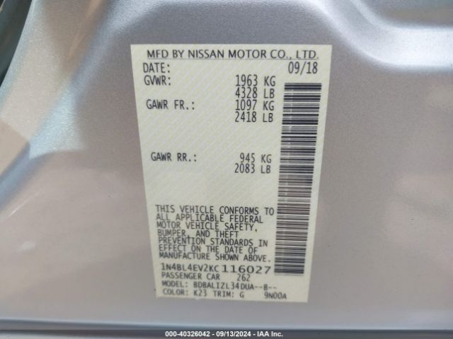 1N4BL4EV2KC116027 Nissan Altima 2.5 Sl